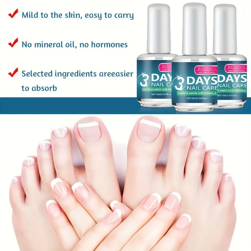 [3 bottles]ROZINO 3 Days Nail Care Keratin Amino Acid Formula for Superior Nail Nourishment Lightweight Moisture Boosting Daily Manicure 16ml