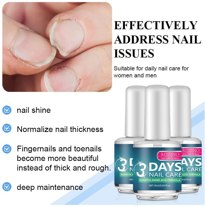 [3 bottles]ROZINO 3 Days Nail Care - Keratin Amino Acid Formula for Superior Nail Nourishment Manicure Treatment with High Brightness & Scratch Resistance 16ml