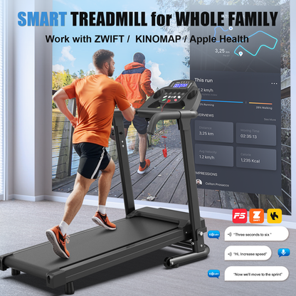 Foldable Treadmill for Home, APP Control & LED Display, 2.5HP Portable Treadmill with Handles