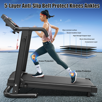 Foldable Treadmill for Home, APP Control & LED Display, 2.5HP Portable Treadmill with Handles