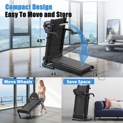Foldable Treadmill for Home, APP Control & LED Display, 2.5HP Portable Treadmill with Handles