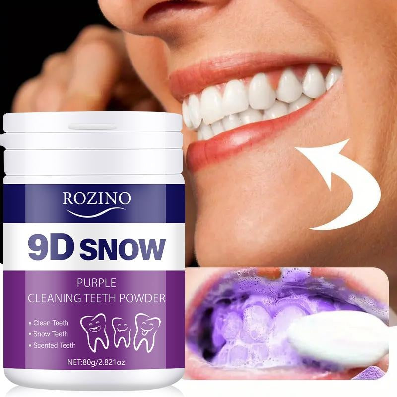 ROZINO 9D Snow Purple Cleaning Teeth Powder - Gentle Non-Irritating Formula for Fresh Breath & Strong Teeth Gums - 80g Single Item