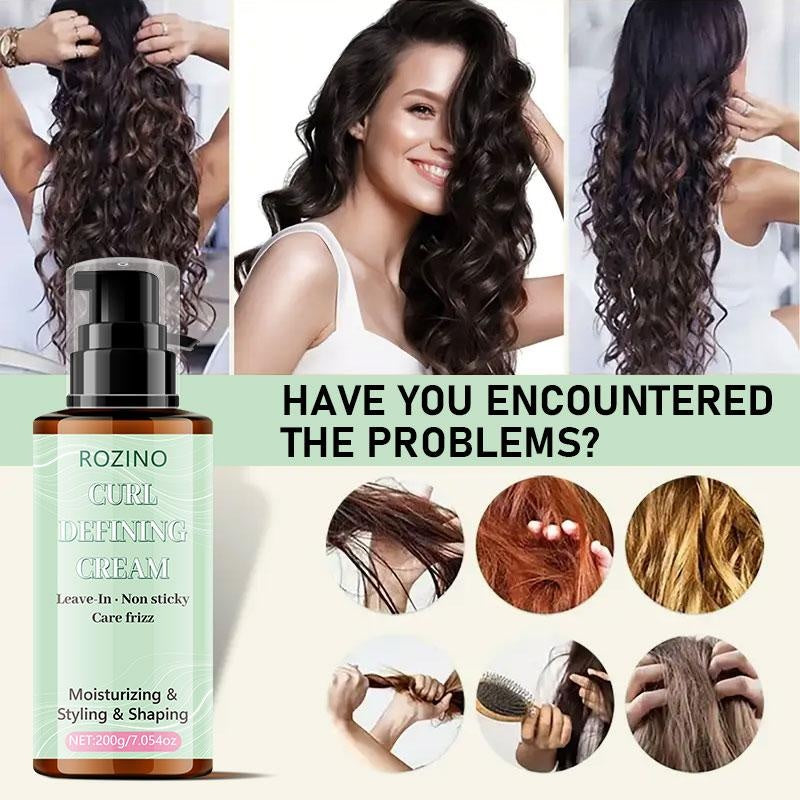 ROZINO Curl Defining Cream - Gentle Non-Washing Formula for Healthy Curls & Frizz Control - 200g Moisturizing Styling Shaping Leave-In Product