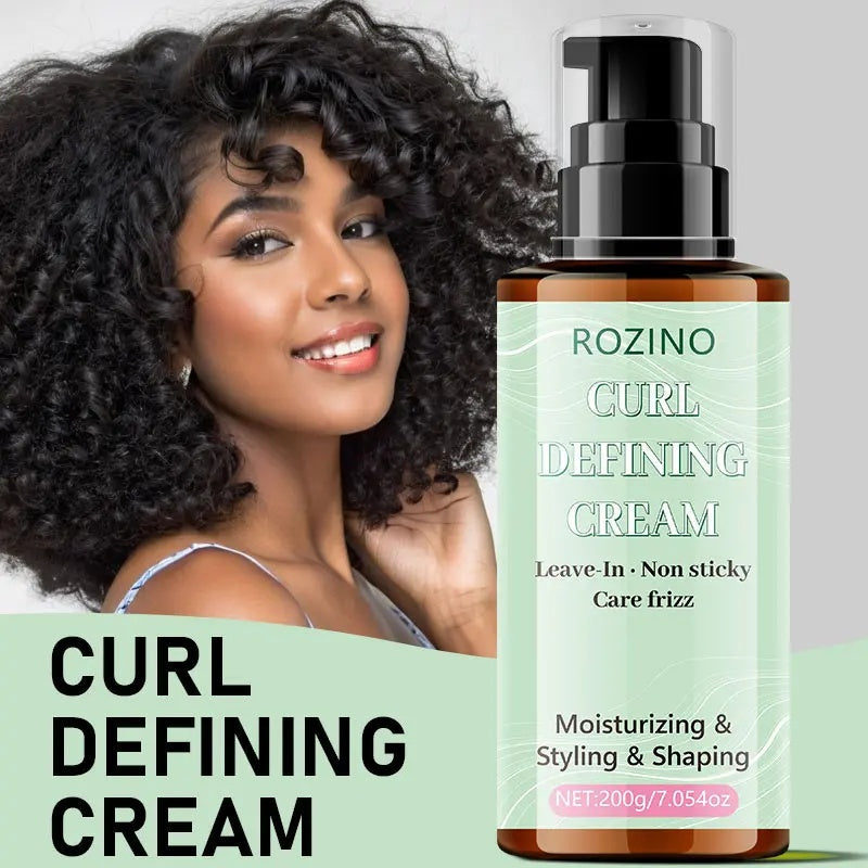 ROZINO Curl Defining Cream - Gentle Non-Washing Formula for Healthy Curls & Frizz Control - 200g Moisturizing Styling Shaping Leave-In Product